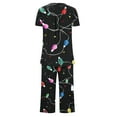 thumbnail image 4 of Lorytime Christmas Pajamas Sets for Women Candy Short Sleeved Crew Neck Button Down Shirt Capri Pants Festive Sleepwear, 4 of 5