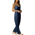 thumbnail image 4 of INSPIRE CHIC Women's Satin Pajama Set Cowl Neck Cami Top with Long Pant Silky Loungewear Sleepwear S Dark Blue, 4 of 6