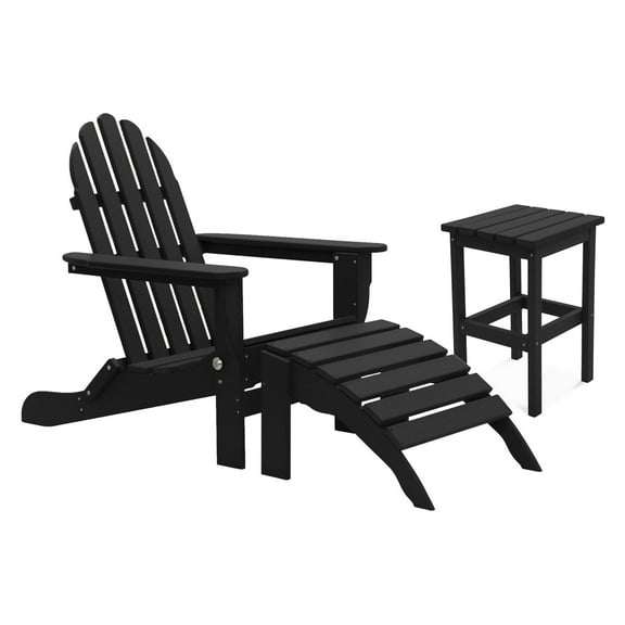 DuroGreen Folding Adirondack Chair With Ottoman and Side Table, Made With All-Weather Tangent Sustainable Lumber, Oversized, High End Furniture for Porch, Lawn, Deck, No Maintenance, USA Made, Black