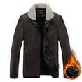 thumbnail image 2 of IROINNID Men's Long Sleeve Faux Leather Turndown Lapel Mid-Length Jacket Solid Color Loose Thick Leather Coat Stand Collar Pocket Leather Coat Warm Windproof Coat, 2 of 4