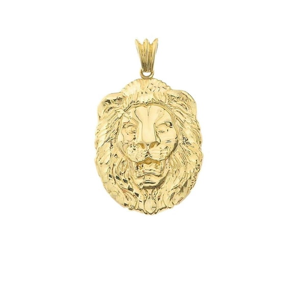 10k Yellow Gold Bold Lion Statement Pendant Necklace (Medium - 1.36")
