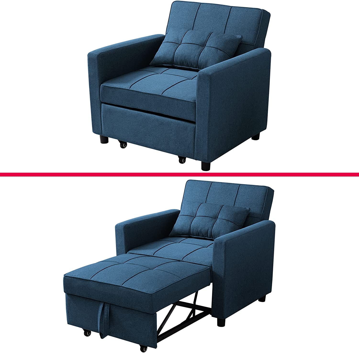 MUZZ Single Sleeper Chair, MultiFunctional Chair Bed, 3in1 Convertible Chair into Bed, Modern