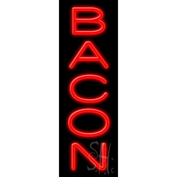 Bacon LED Neon Sign 8" Tall x 24" Wide, Clear Edge Cut Acrylic Backing, with Dimmer - Bright and Premium built indoor LED Neon Sign for restaurant window and interior decor.