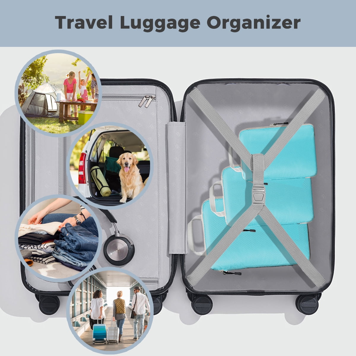 AUXDIQ 3 PCS Compression Packing Cubes Travel Luggage Organizer Bags Set Packing Organizers Compression Suitcase Bag Travel Essential Bag