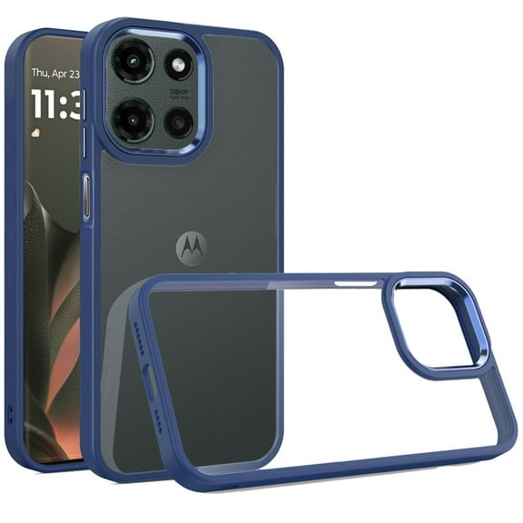 For Motorola Edge 2025 Finest Transparent Thick Acrylic Hybrid Metal Buttons Cover Case - Blue