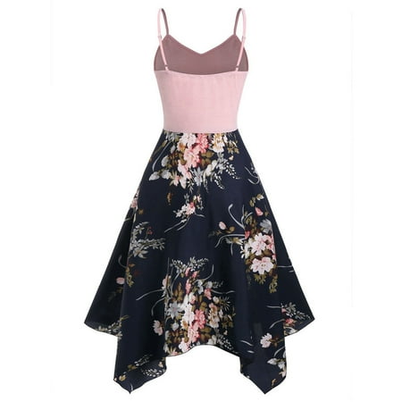 

aurora X Plus Size Womens Floral Print Asymmetric Camis Handkerchief Dress Pink L