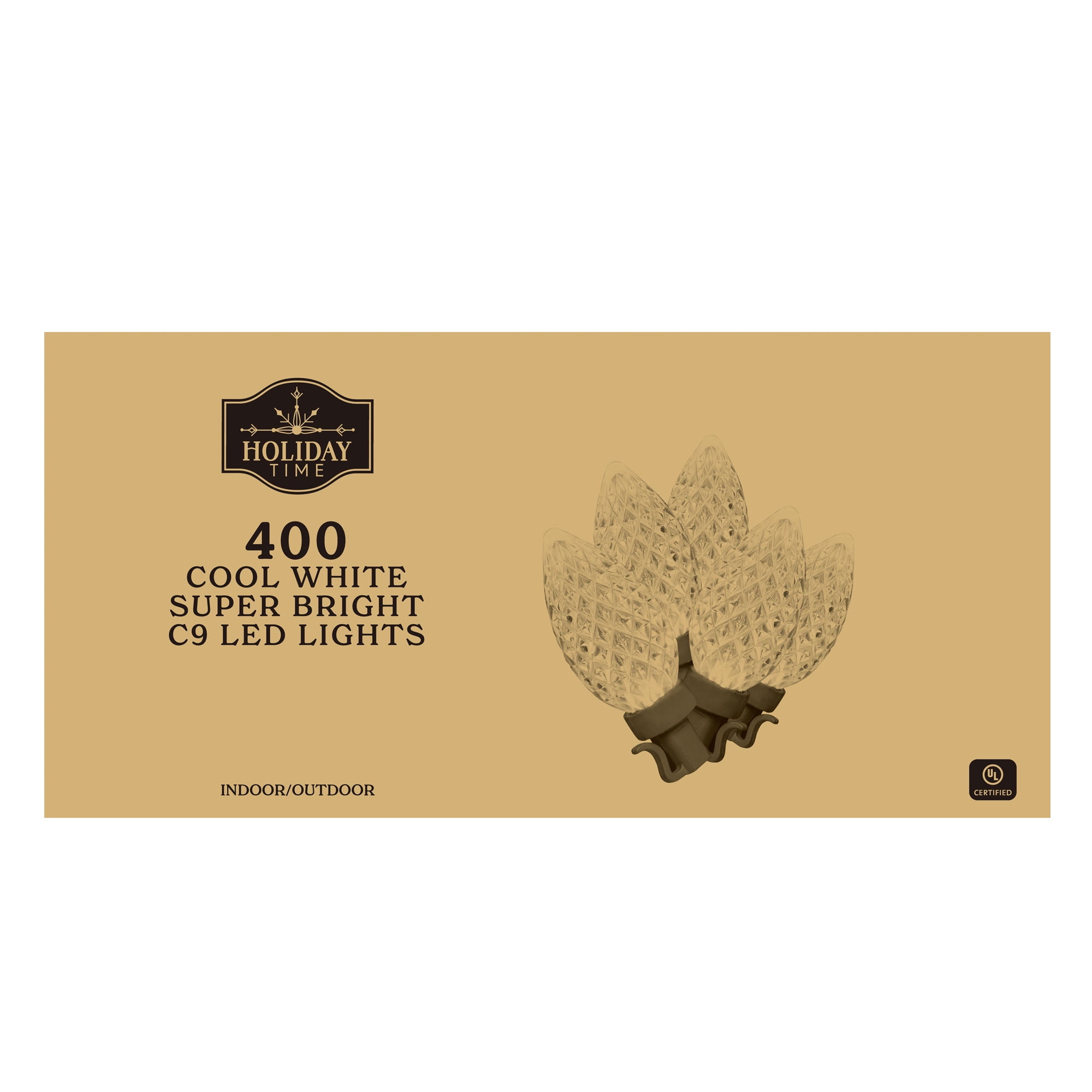 Holiday Time 400-Count Cool White Diamond-Cut C9 LED Christmas Lights, 238 Feet