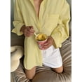 thumbnail image 6 of Women'S Oversized Striped Button Down Shirt Sun Protection Yellow Tops Long Sleeve Blouse Tops M, 6 of 8