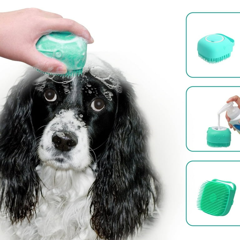  Dog Bath Brush, Soft Silicone Rubber Dog Grooming Brush Pet  Massage Brush Shampoo Dispenserfor Short Long Haired Dogs and Cats Washing  Shower(blue) : Pet Supplies