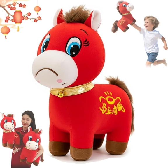 Year of The Horse 2026 Plush, Lunar New Year Horse, Funny Smiling/Crying Horses Plushie Figurine, Lucky Chinese Lunar New Year Mascot Zodiac Ornament for Home Store Tabletop Decor (7.87"-Cry)