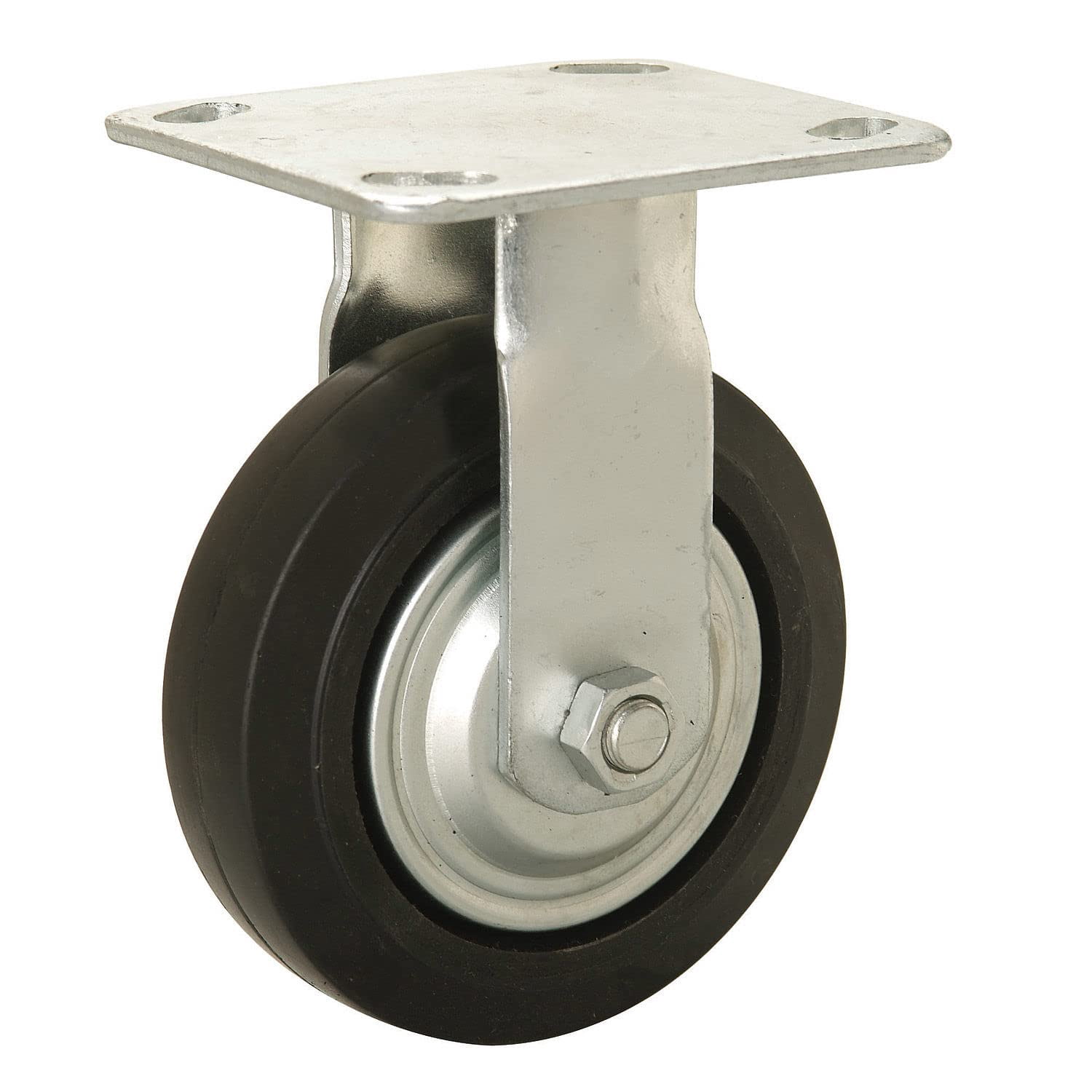 Global Industrial Heavy Duty Rigid Plate Caster 5"" Mold-on Rubber Wheel 350 lb.