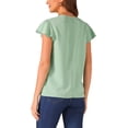 thumbnail image 3 of INSPIRE CHIC Women's Pleated V Neck Tops Flutter Sleeve Summer Casual Shirts Light Green S, 3 of 4