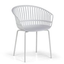 Glamour Home Set of 2 Barras White Plastic Dining Chair with Slatted Back and Iron Legs