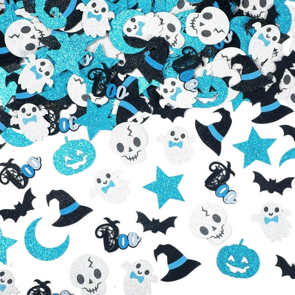 Party Scatter Glitter Boo Bat Ghost Pumpkin Confetti - Baby Shower Birthday Table Decor Supplies Blue - 300 Pieces