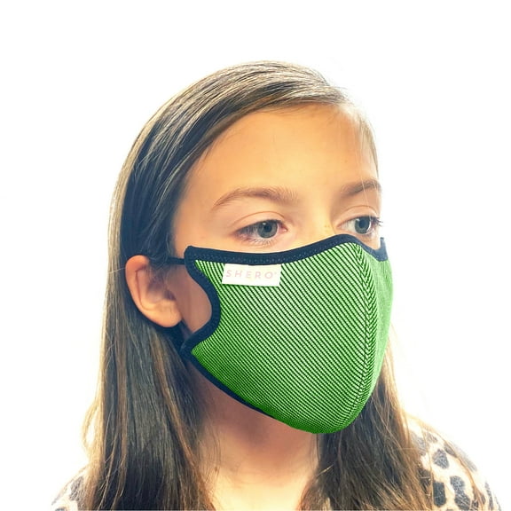 Shero 6-Layer Copper-Infused Childrens Reusable Face Mask, Washable and Breathable Filtered Kids Face Mask With Nose Wire (Green, M)