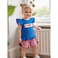 thumbnail image 4 of BemeyourBBs Toddler Baby Girl 4th of July Outfit Patriot Fourth of July Summer Independence Day Clothes American Flag Heart Embroidered Backless Flying Sleeve T shirt Tops Plaid Ruffle Shorts Set, 4 of 9