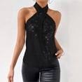 thumbnail image 2 of Laqbezok Chic Halter Criss Cross Sequin Tank Top, Women's Sparkly Sleeveless Party Camisole, Shiny Night Out Outfit, 2 of 7