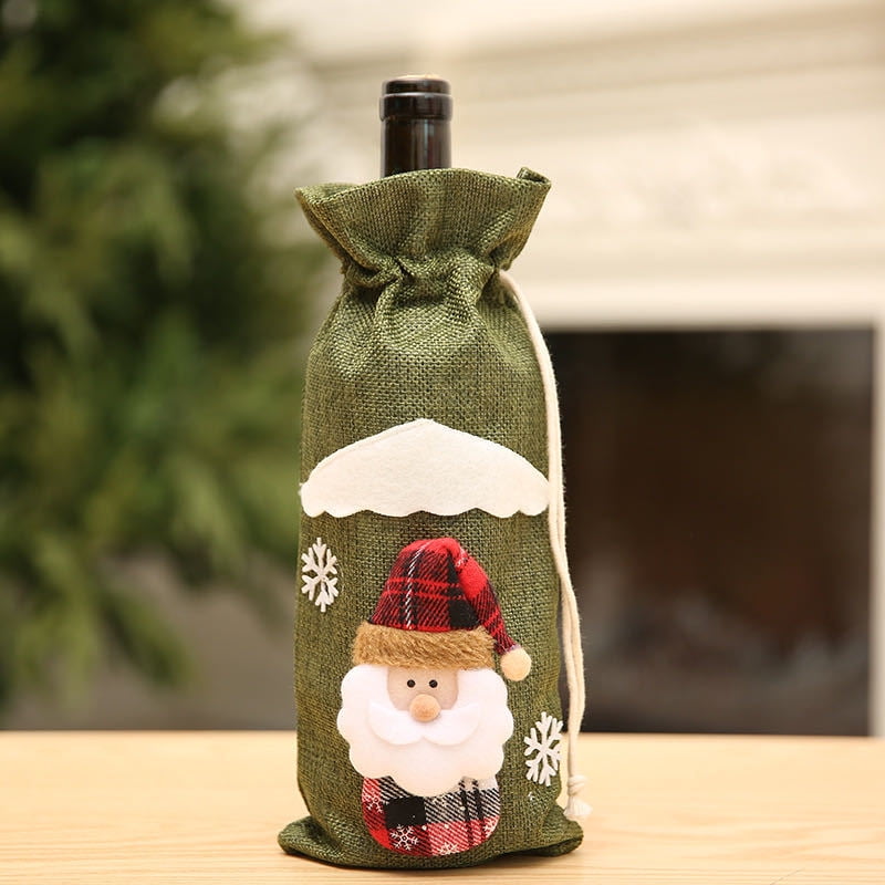 D-FantiX Christmas Gnomes Wine Bottle Cover Handmade Swedish Tomte Gnomes Wine Bottle Toppers Santa Claus Bottle Bags with Drawstring Style Holiday Home Christmas Decorations Gift 3 Pack 