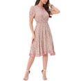 thumbnail image 4 of INSPIRAR CHIC Vestido de Flores para Mujeres con Cuello Volante, Cintura Fruncida, Manga Corta, Color Beige, 4 of 5