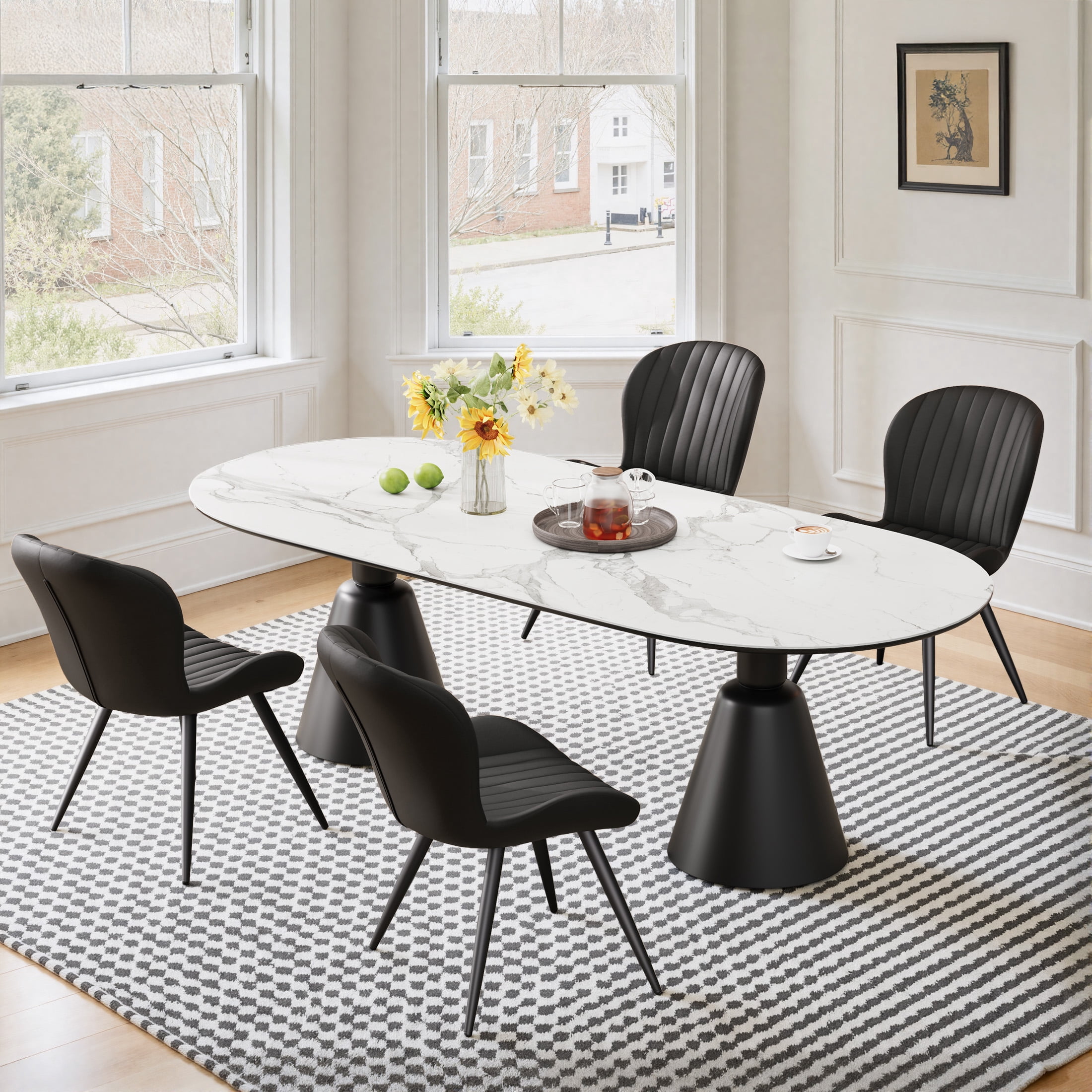 Daluvenix Modern Dining Chairs Set of 4 Upholstered Comfy Fabric Kitchen & Dining Room Chairs with Metal Legs & Thick Cushions for Living Room, Black