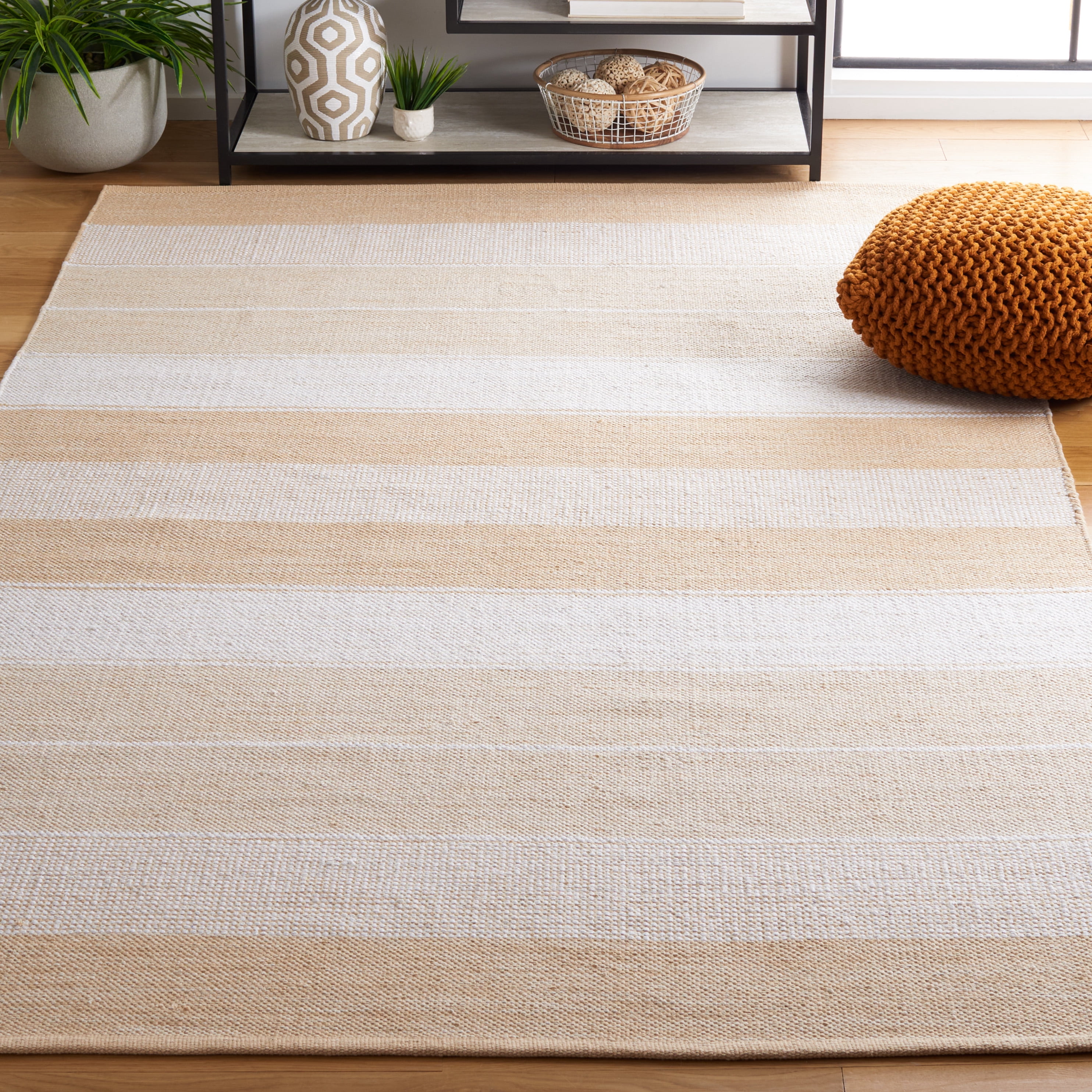 SAFAVIEH Striped Kilim Amina Striped Cotton Area Rug, Ivory/Gold, 3' x 5'