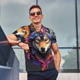 thumbnail image 4 of Sikiie Colorful Wolf Head Print Men's Short-sleeved POLO Shirts, Button-down Shirts and T-shirts are Suitable for Vacation, Leisure and Business-Small, 4 of 6