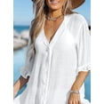 thumbnail image 5 of Women'S V Neck Ruffled Cover Up Button Down Bathing Suit Beach Dress with Short Sleeves White XL, 5 of 8