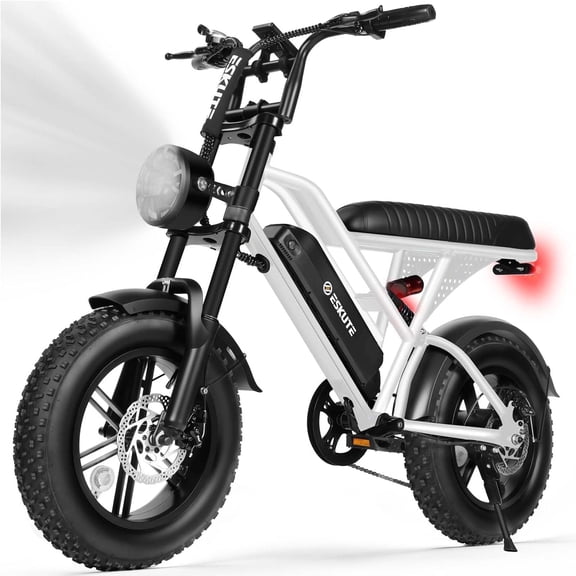 ESKUTE Electric White Bike for Adults – 750W Motor 48V 13Ah Battery, 20MPH, 16"x4.0" Fat Tire E-Moped, 7-Speed, Up to 60 Miles, E-Bike for Adul UL2849