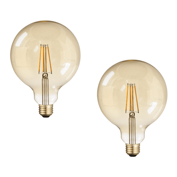 2 Pack G125 LED Decorative Edison Bulbs, Globe Light Bulbs Dimmable, 100W Eqv., Amber, E26 Base, Vintage Filament Light Bulbs for Pendant Light, Floor Lamp, 2500K Soft White