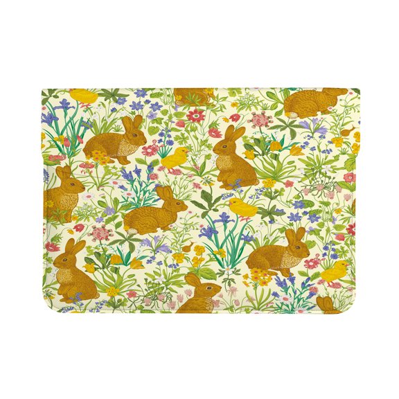 Laptop Sleeve Leather Carrying Case Lawn Vintage Botanical Bunnies Are Among The Flowers for 13-13.3 inch Notebooks Compatible with MacBook Pro 13 Inch Protective Bag