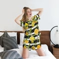 thumbnail image 5 of Gukieu Orange and Lemon Print Women's Short-sleeved Pajama Set, Round Neck Button Top Elastic Shorts 2-piece Set, Summer Home Leisure Clothing-Medium, 5 of 6