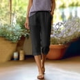 thumbnail image 4 of Dagugfen Cotton Linen Capris for Women with Pockets Straight Leg Drawstring Elastic Waist Capri Pants Lightweight Casual Beach Pants, 4 of 8