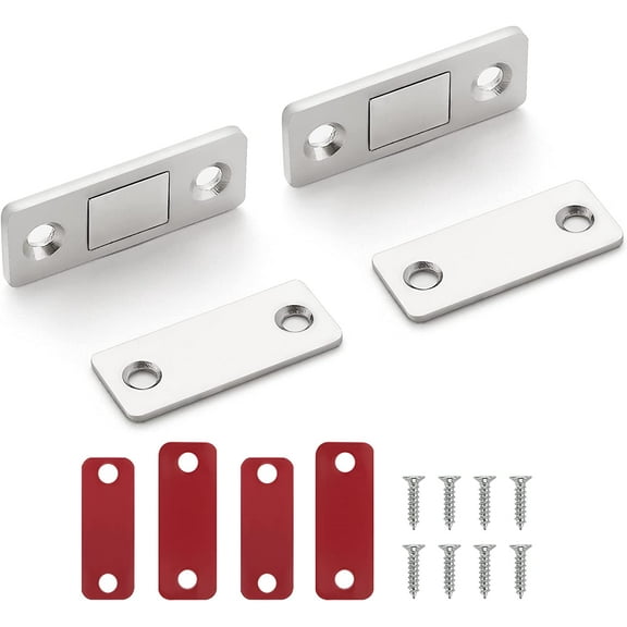 Magnetic Door Catch, Ultra Thin Cabinet Magnetic Catch with Strong Adhesive Sticker, Concealed Cabinet Door Magnets, Stainless Steel Door Catch Closer Magnetic Cabinet Latch | 2 Pack Silver
