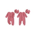 thumbnail image 2 of BemeyourBBs Newborn Baby Girl Boy Footed Romper Stripe Footie Jumpsuit Print Long Sleeve Ruffled Zipper Jumpsuits with Headband Spring Fall Winter Baby Essentials Clothes, 2 of 9