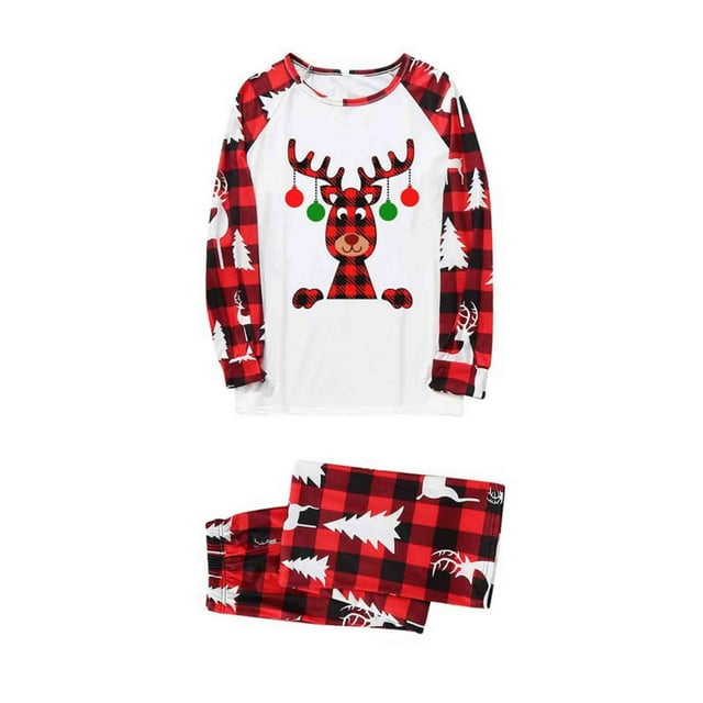 LSLJS Christmas Pajamas Pyjamas de Noël Assortis pour la Famille, Ensemble Assorti pour la Famille, Pyjamas de Noël pour la Famille, Ensemble Haut à Carreaux Rouges et Pantalons Longs, Ensembles de Vêtements de Nuit pour les Fêtes de Noël