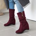 thumbnail image 2 of PEASKJP Womens Booties Chunky Block Heel Seam Mid Calf Booties,Red 42, 2 of 5