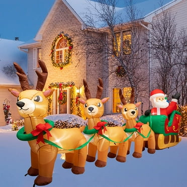 Goodwill 12 Ft Christmas Inflatables Santa Claus on Sleigh with 3 Reindeer & Gift Boxes, Blow Up Inflatable Xmas Decorations, Built-in LED Lights Yard Decor for Outdoor Garden Lawn Holiday Party
