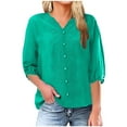 thumbnail image 2 of Cotton Linen Shirts for Women Plus Size Solid Color Round Neck T-Shirt Linen Top Large Shirt Green, 2 of 6