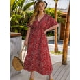 thumbnail image 4 of Women'S Plus Size Wrap V Neck Short Sleeve Ruffle Hem A Line Short Dress Red XL, 4 of 9