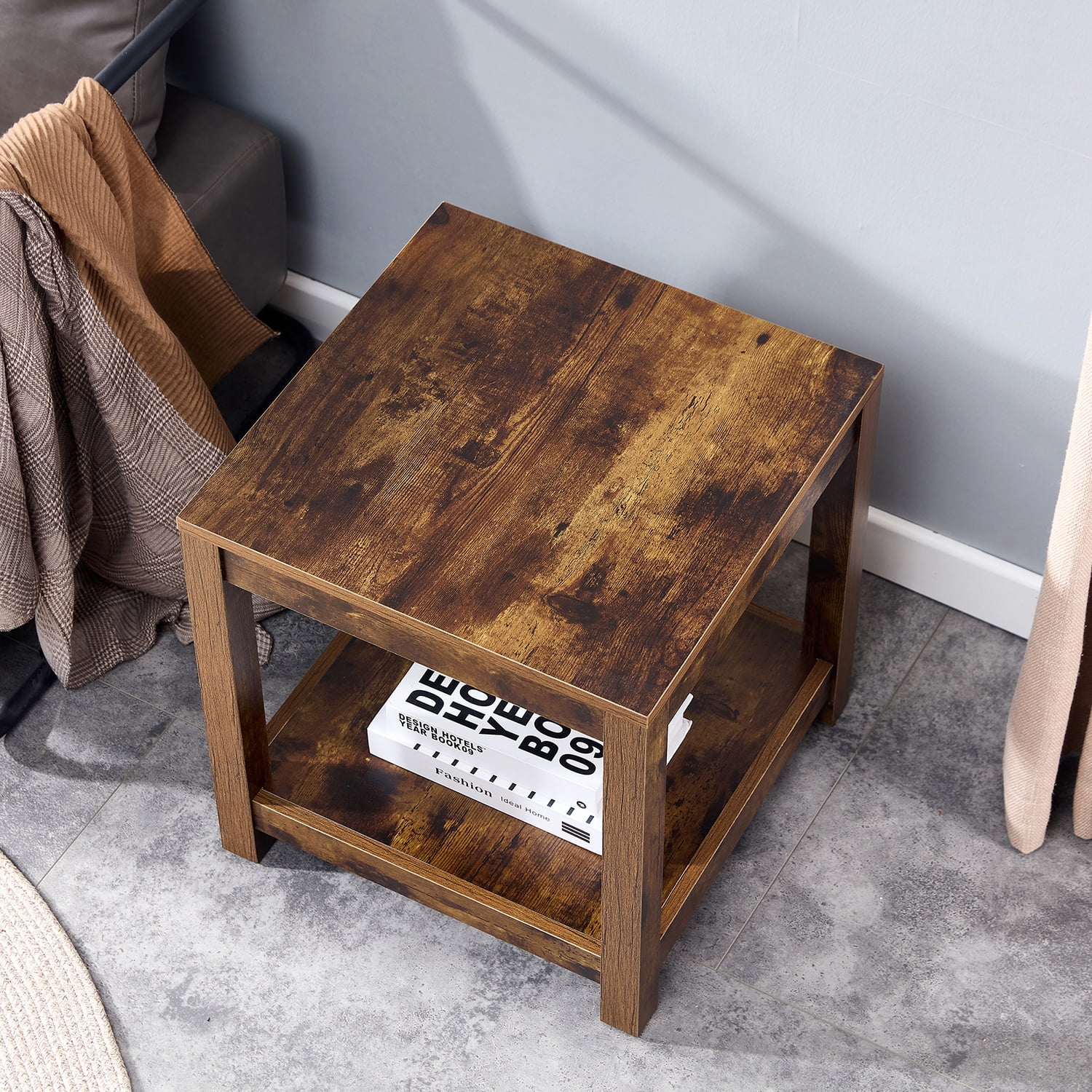 Kadyn End Table, Mid-Century Nightstand for Living Room, MDF Bedside Table with Storage Shelve, Rustic Brown Kadyn End Table, Mid-Century Nightstand for Living Room, MDF Bedside Table with Storage Shelve, Rustic Brown