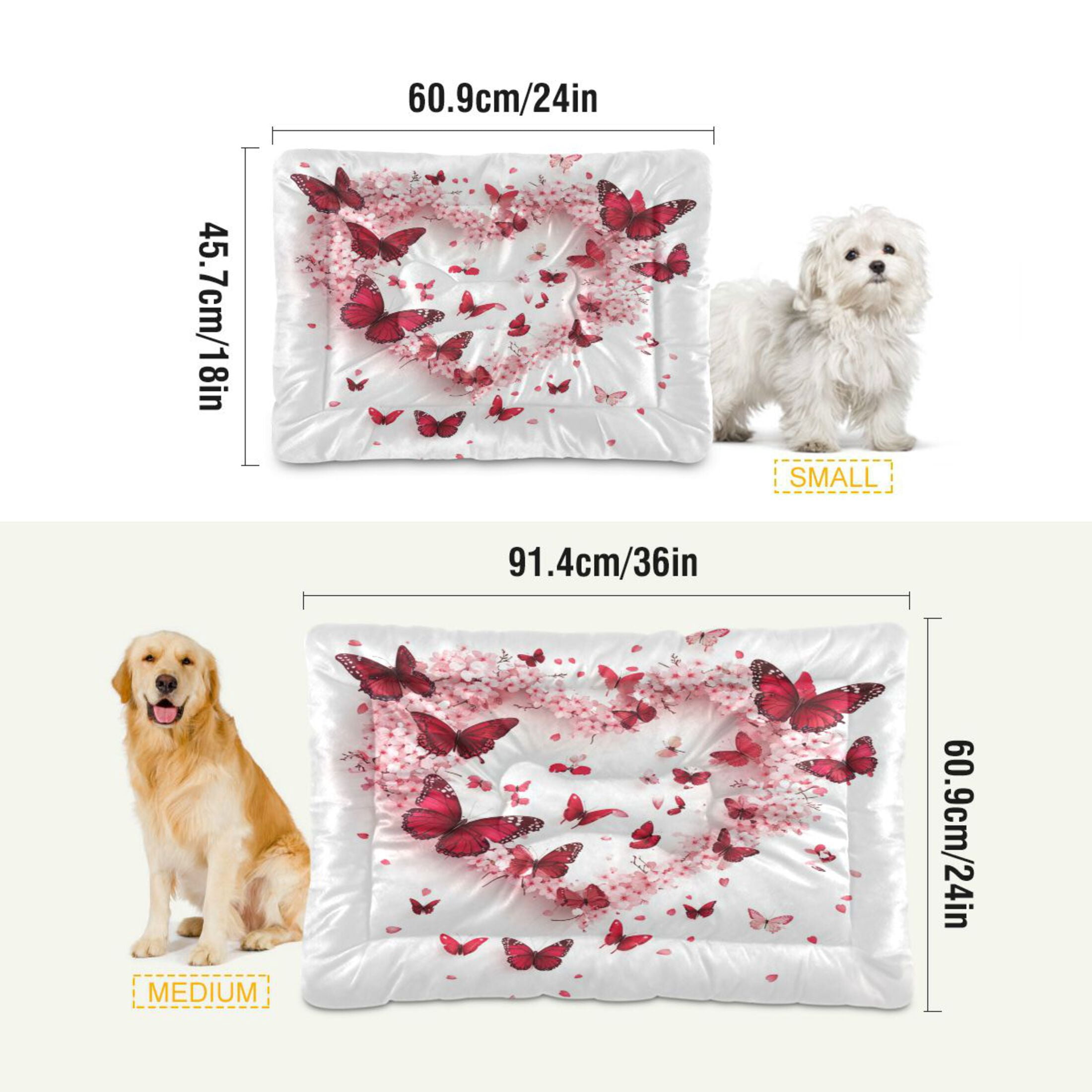 Qxltty Red Butterfly Pink Floral Ped Pad Wear-resistant and Hard to Bite Through Sleeping Pad for Small Medium Large Dogs Winter Pet Bed 36×24in