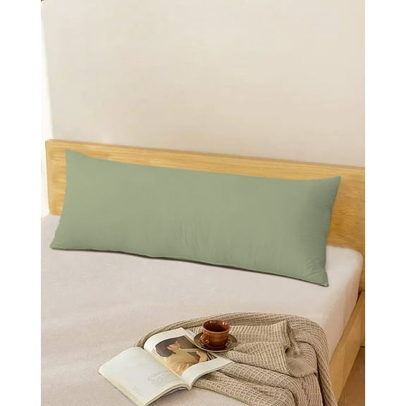Sage Green Body Throw Pillow Cover Case, Couch Sofa Bed Pillowcase, Soft Decorative Pillow Protector, Modern Minimalism Soild Color 20x54Inch Long Reversible Pillow Shams with Zipper
