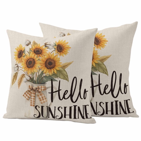 Yellow Sunflowers Outdoor Waterproof Pillow Covers, Spring Blooms Botanical Garden Floral Decorative Square Throw Pillowcase Sofa Cushion Sham for Patio/Couch/Chair, 16"x16" 2 Pack