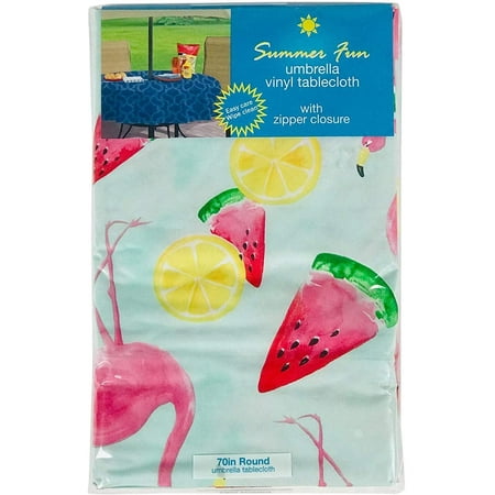 rectangle elrene vinyl tablecloths citrus flamingo zipper umbrella tropical hole fruit summer fun material