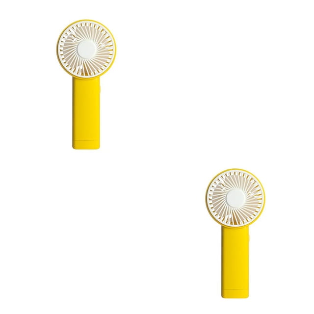Inteprter Ventilador de mano recargable de una sola velocidad, portátil, enfriador de viento natural, botón de control, refrigeración interior Amarillo 2piezas