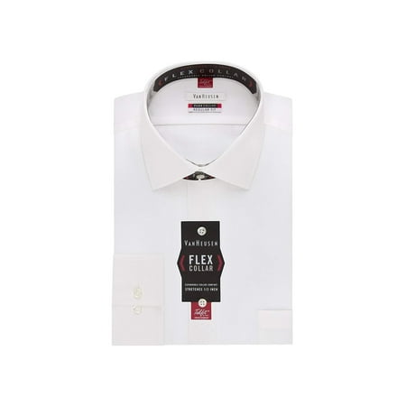 Van Heusen Men's Flex Collar Regular Fit Solid Spread Collar, White, Size 15.5