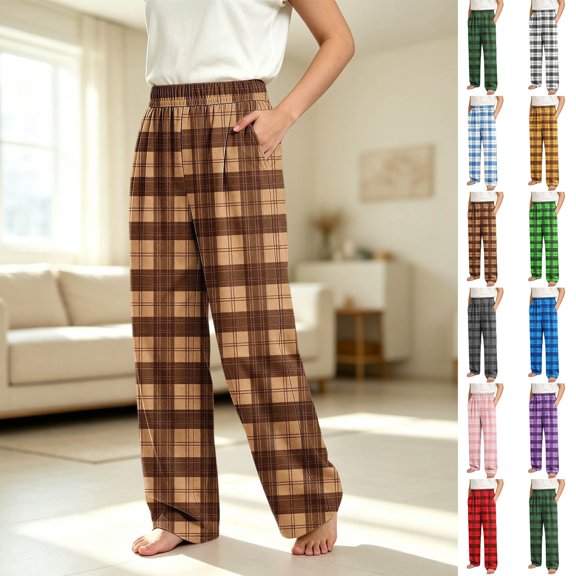 JOANKDMI Boys Girls Plaid Lounge Pants Size 9-10 Relaxed Fit Elastic Waist Sleepwear Comfy Pajama Bottoms Classic Tartan Everyday Casual Nightwear Trousers