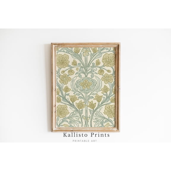 Art Nouveau Floral Print Poster, Antique Botanical Wall Art, Sage Green and Cream Cottagecore Decor, 549, Size 8x12 UNFFRAMED F03.1.6l2877