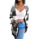 thumbnail image 1 of Mujeres frente abierto cardigan rayas color block manga larga suéter de punto Outwear Abrigos para las mujeres otoño invierno negro L, 1 of 8