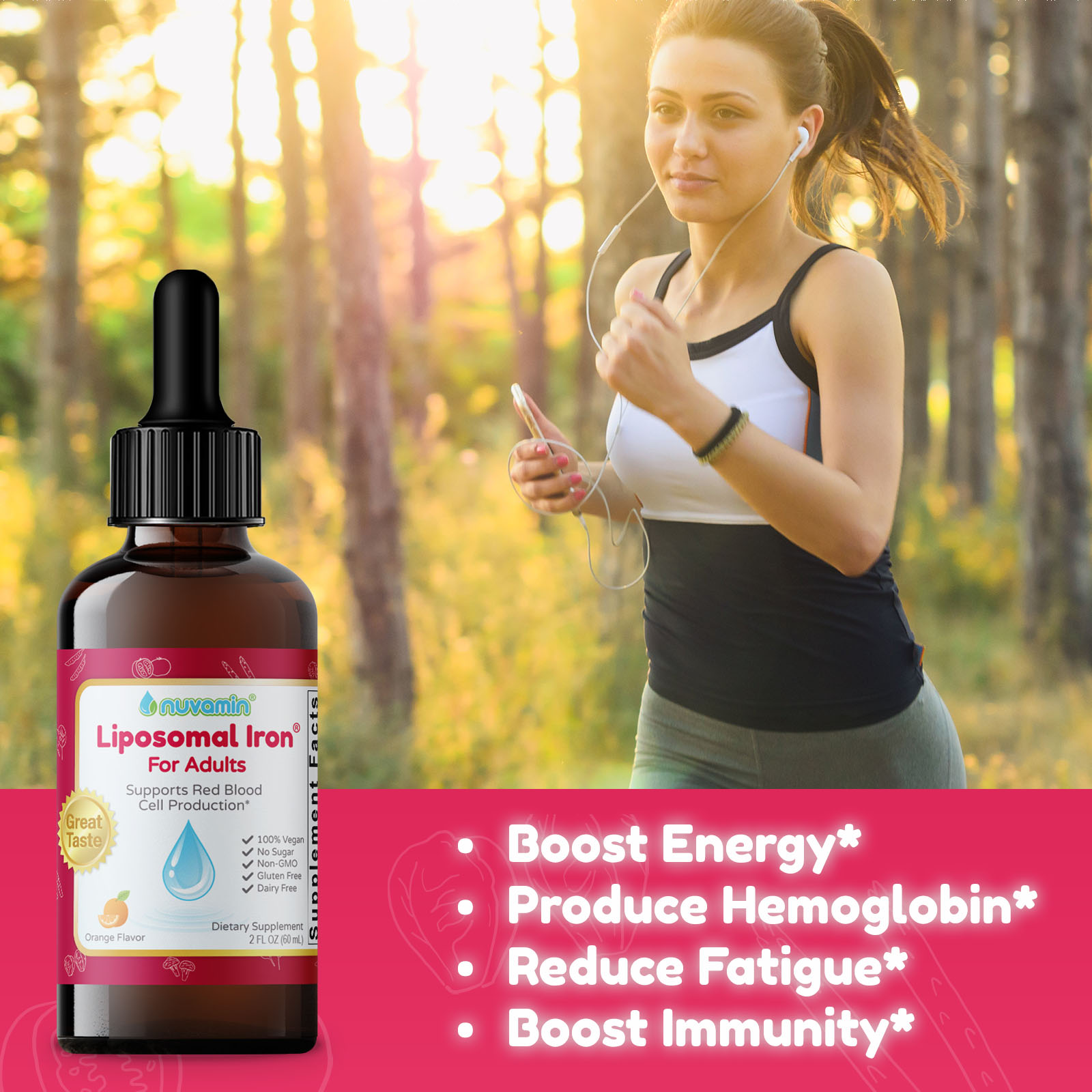 Nuvamin – Liquid Iron Drops for Women, Adults, Pregnant, Lactating, 2Fl.Oz (60ml), 60 Daily Servings. Great Taste - All Natural - Vegan - Superior Absorption, Orange Flavor